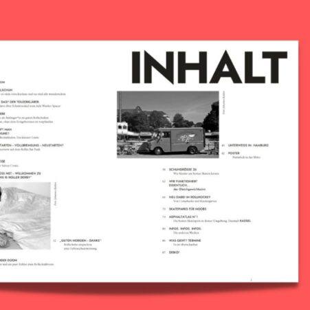 Aussschnitt des Inhaltverzeichnis mit Foto des Rollerskatevans vor der Hamburger Rollschuhbahn.