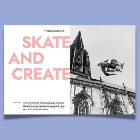 Seitenansicht "Skate and Create" mit Thomas Kalak in the Air vor dem Münsterander Münster